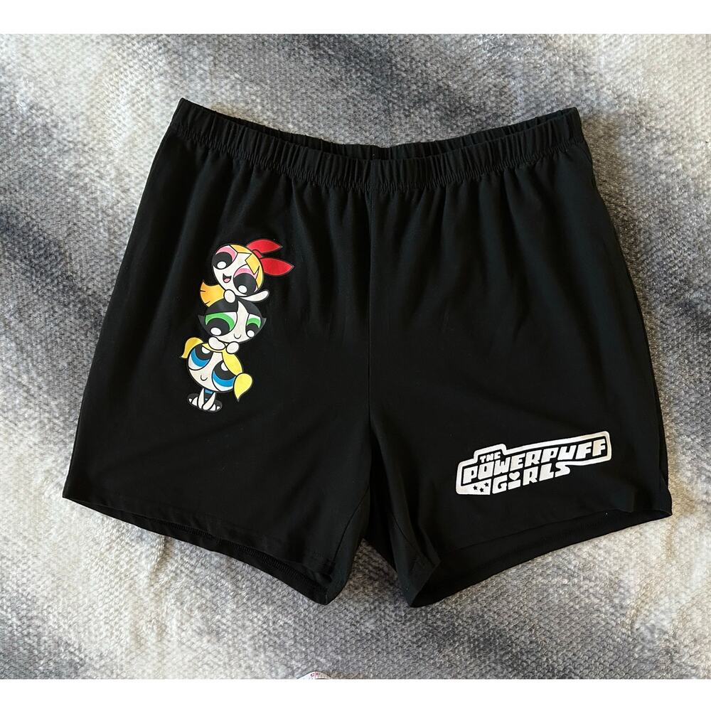 Romwe Powerpuff Girls Cartoon Letter Graphic Biker Black Shorts Plus Size 3XL - Picture 1 of 14